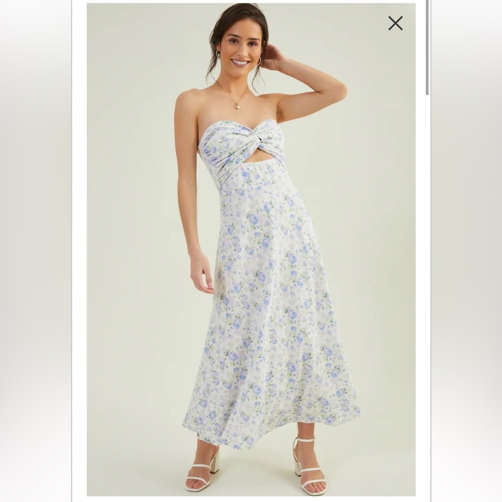 Altar'd State Floral Midi Dress - White and Blue